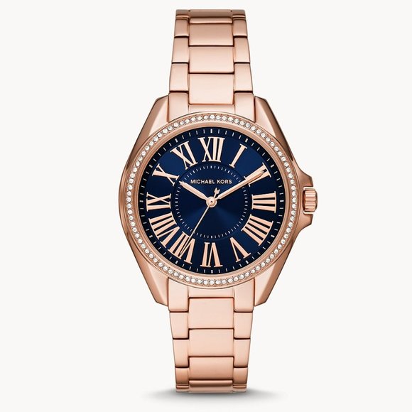 NWT MICHAEL KORS Kacie Rose-Gold Tone Navy Dial Crystals MK6930 Watch main image 6